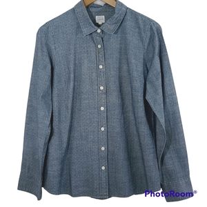 J. Crew Chambray Polka-Dot Long Sleeve Button-Down The Perfect Shirt Size Medium